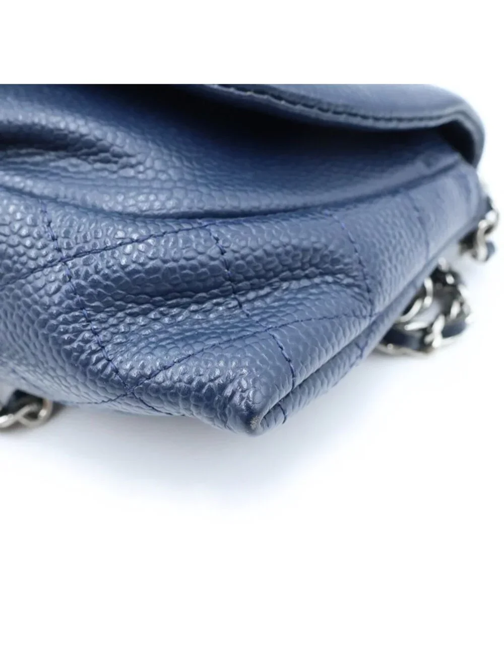 Chanel Half Moon Chain Mini Shoulder Bag Navy Caviar Leather Silver